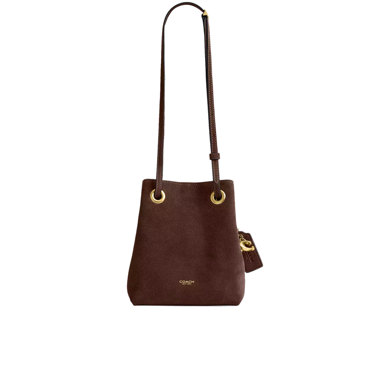Coach Women's Jade Drawstring Bag Suede/Brass/Dark Chocolate