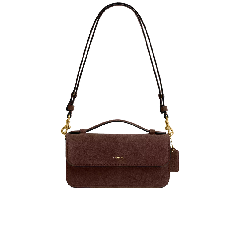 Coach Women's Elora Top Handle Crossbody Bag Suede/Brass/Dark Chocolate