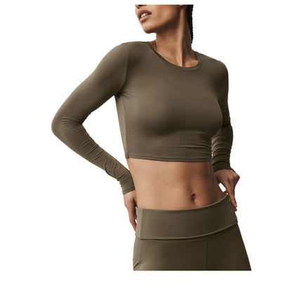 alo Women's Alosoft Crop Finesse Long Sleeve Olive Tree