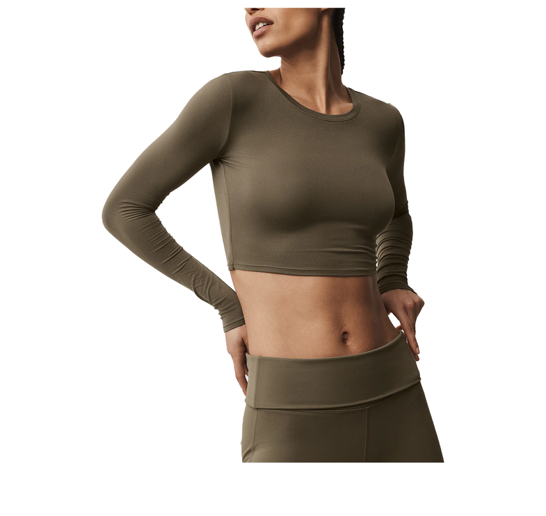 alo Women's Alosoft Crop Finesse Long Sleeve Olive Tree