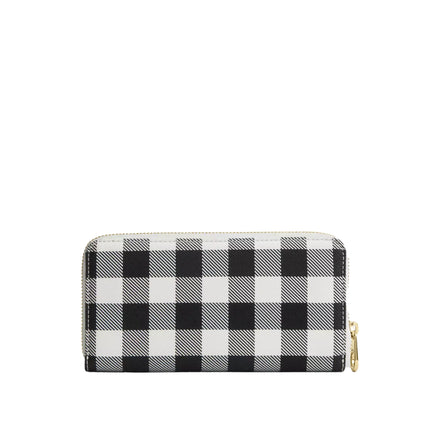Coach Women's Long Zip Around Wallet With Gingham Print Gold/Black Multi