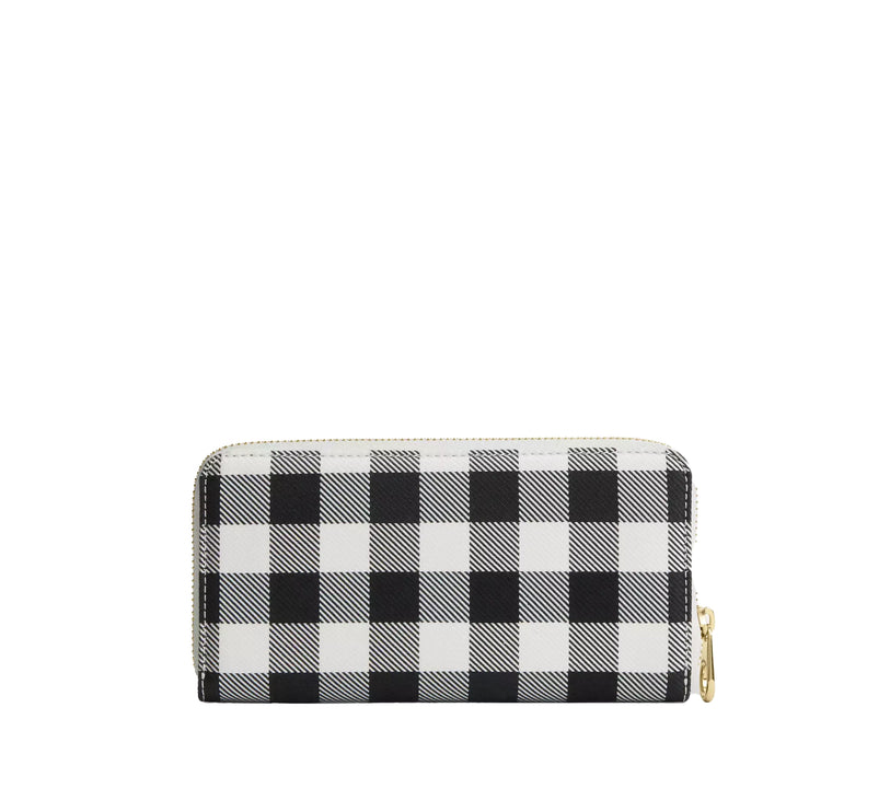 Coach Women's Long Zip Around Wallet With Gingham Print Gold/Black Multi