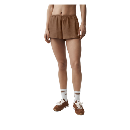 alo Women's Semi-Sheer Golden Hour Mid-Rise Short Sun Kissed Brown