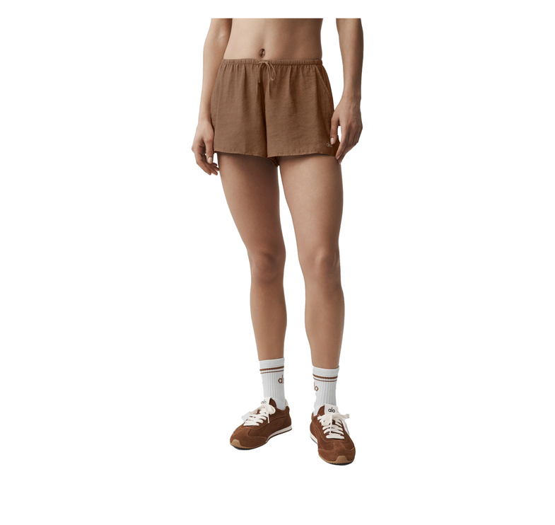 alo Women's Semi-Sheer Golden Hour Mid-Rise Short Sun Kissed Brown