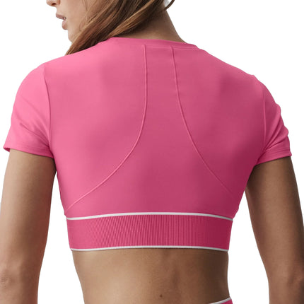 alo Women's ALO Softsculpt Amp It Up Short Sleeve Bra Paradise Pink