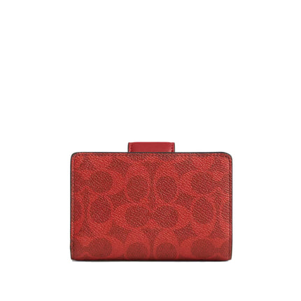 Coach Women's Medium Corner Zip Wallet In Signature Canvas Gold/Crimson