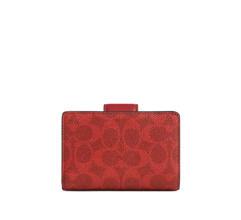 Coach Women's Medium Corner Zip Wallet In Signature Canvas Gold/Crimson