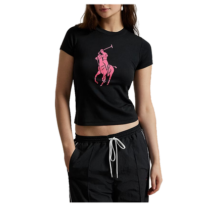 Polo Ralph Lauren Women's Pink Pony Cotton Crewneck Tee Polo Black