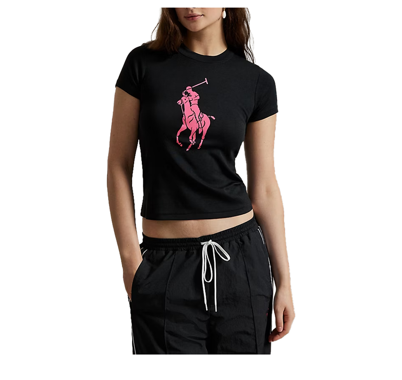 Polo Ralph Lauren Women's Pink Pony Cotton Crewneck Tee Polo Black