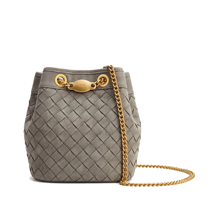 JW PEI Women's Yara Faux Suede Hand-Woven Bucket Bag Grey