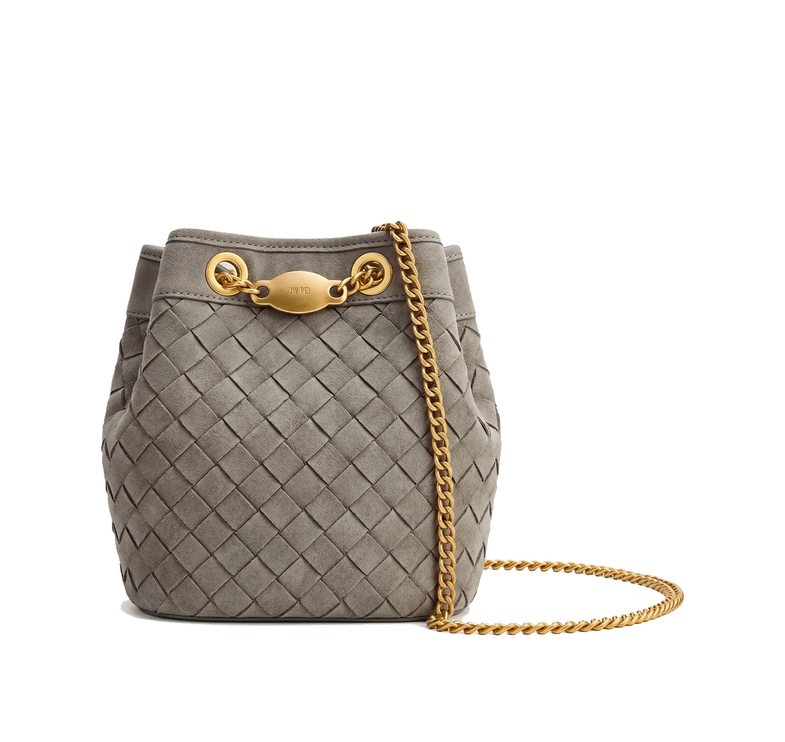 JW PEI Women's Yara Faux Suede Hand-Woven Bucket Bag Grey