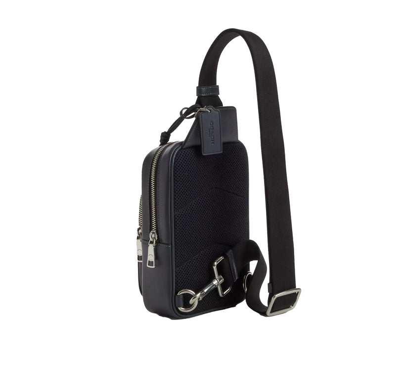 Coach Unisex Racer Sling Pack In Signature Canvas With Charms Silver/Denim Chalk