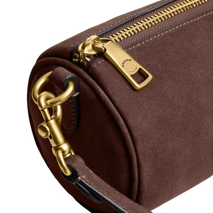 Coach Women's Barrel Bag Suede/Brass/Dark Chocolate