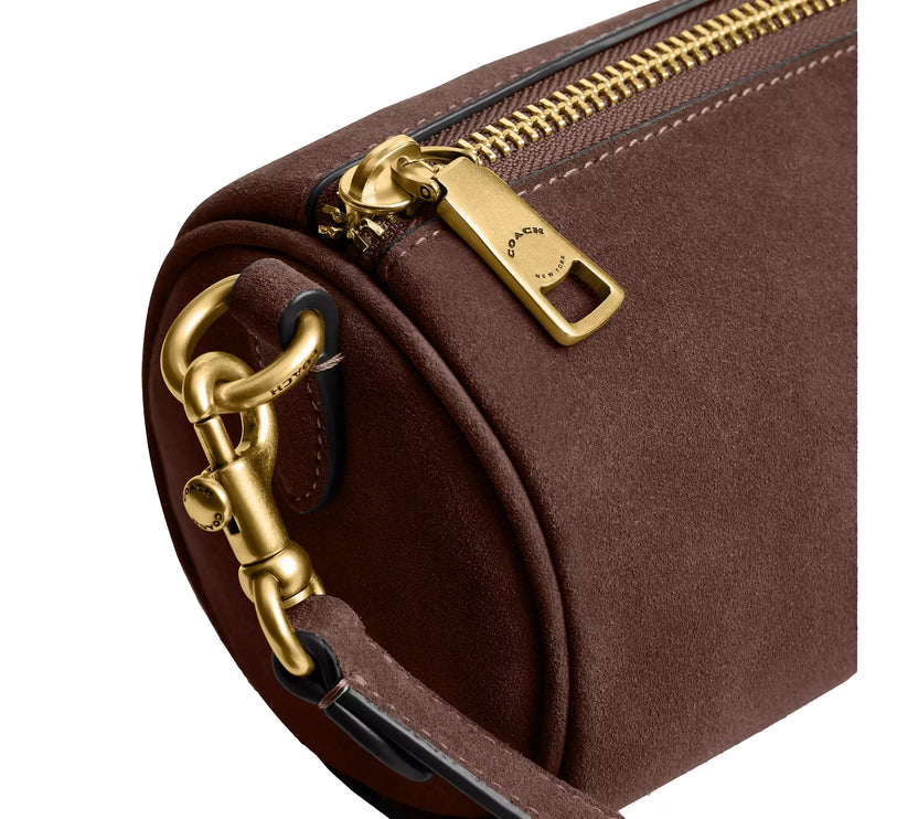 Coach Women's Barrel Bag Suede/Brass/Dark Chocolate