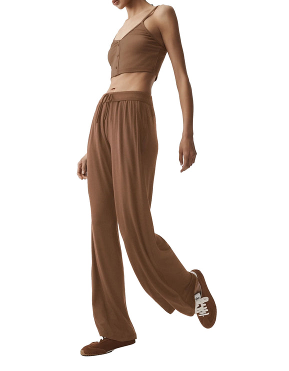 alo Women's Semi-Sheer Delicate Lounge Flare Pant Sun Kissed Brown