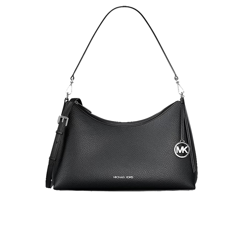 Michael Kors Women's Sammy Medium Pebbled Leather Convertible Shoulder Bag Black/Silver