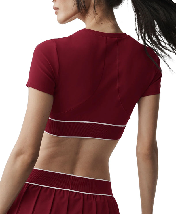 alo Women's ALO Softsculpt Amp It Up Short Sleeve Bra Summer Romance Red