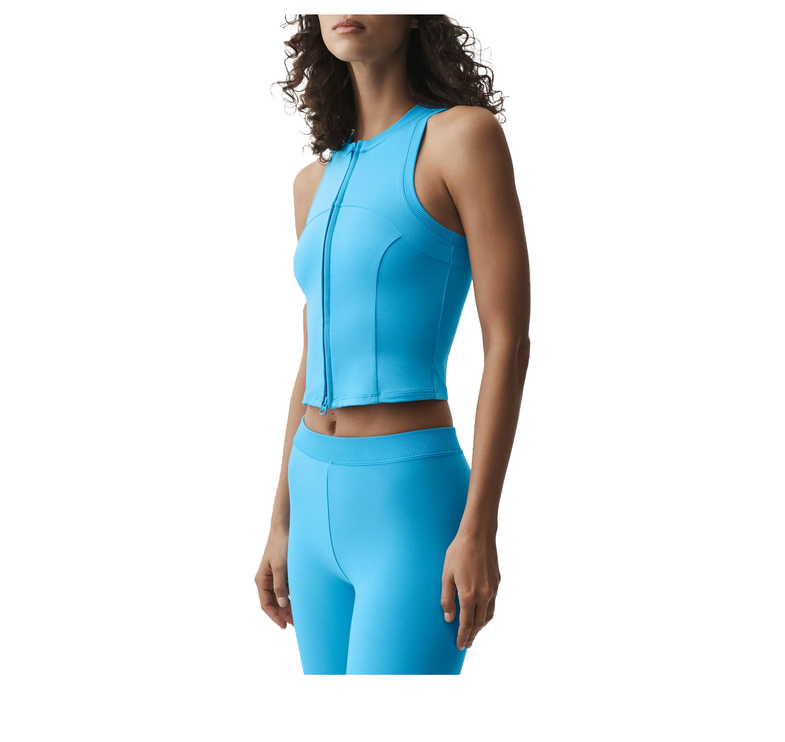 alo Women's Alosoft Level Up Full Zip Tank Azure Blue