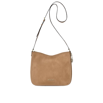 Michael Kors Women's Nayla Medium Pebbled Leather Messenger Bag Camel/Gold