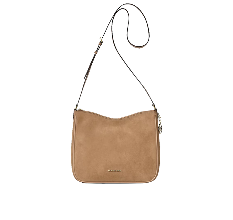 Michael Kors Women's Nayla Medium Pebbled Leather Messenger Bag Camel/Gold