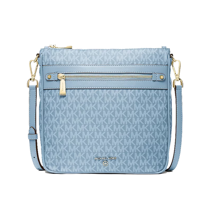 Michael Kors Women's Jet Set Large Signature Logo Printed Crossbody Bag Chambray/Gold