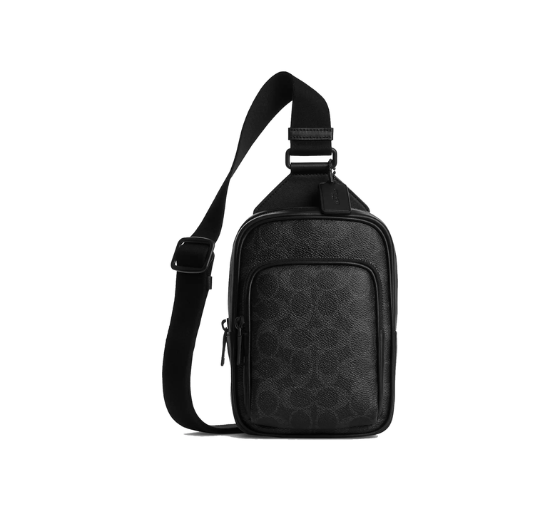 Coach Unisex Racer Sling Pack In Signature Canvas Matte Black/Black Signature