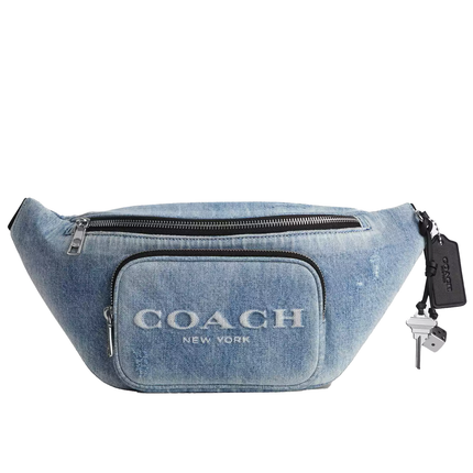Coach Unisex Travis Belt Bag 35 In Loved Denim With Charms Silver/Light Indigo