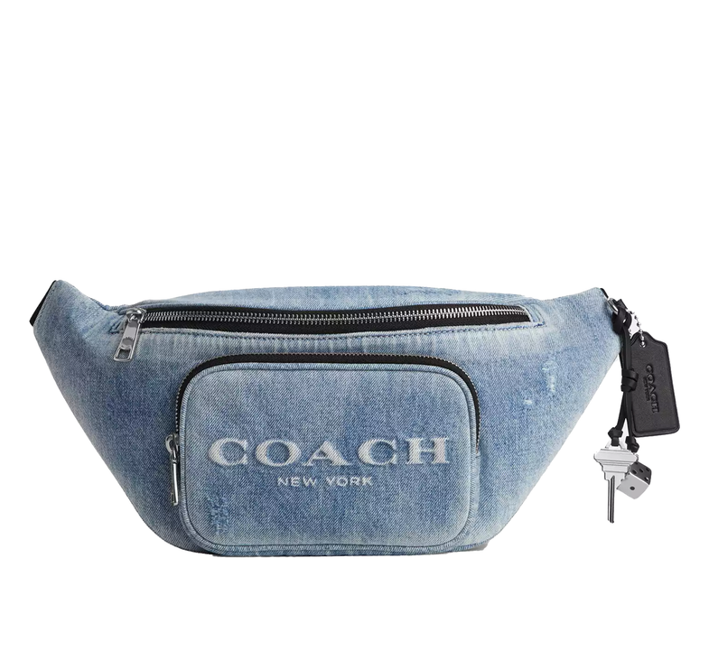 Coach Unisex Travis Belt Bag 35 In Loved Denim With Charms Silver/Light Indigo
