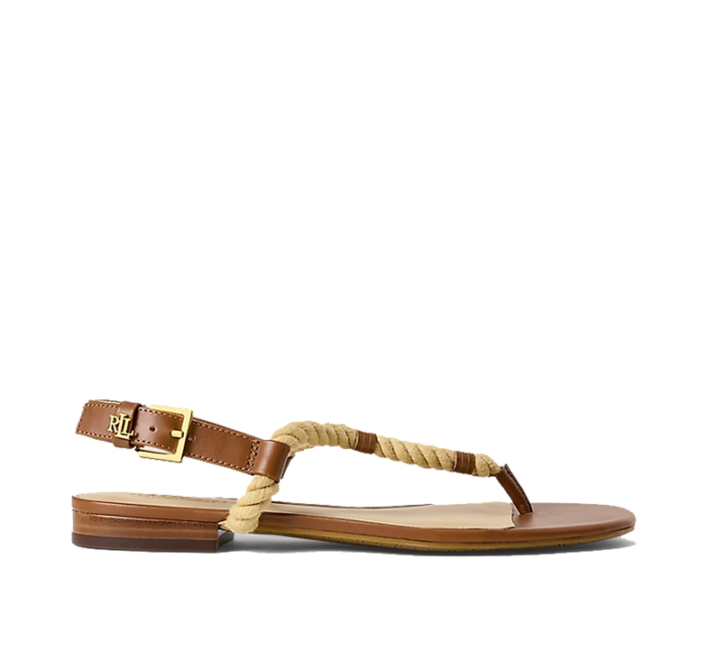 Polo Ralph Lauren Women's Everley Calfskin & Rope Sandal Lauren Tan/Natural