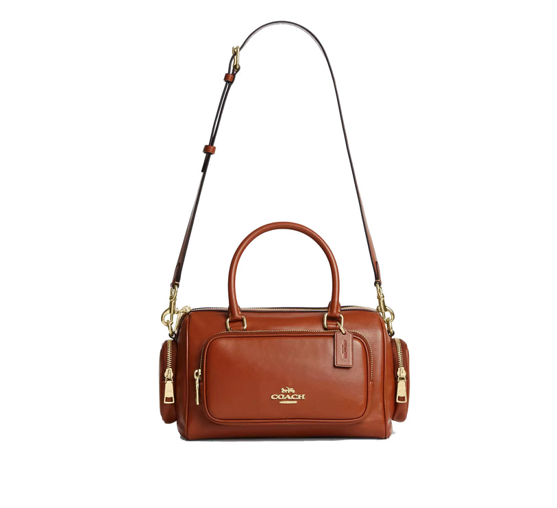 Coach Women's Rowan Satchel Bag With Pockets Gold/Cinnamon