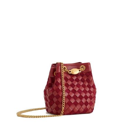 JW PEI Women's Yara Faux Suede Hand-Woven Bucket Bag Dark Red