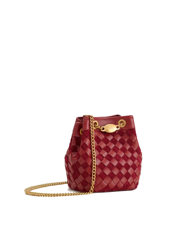 JW PEI Women's Yara Faux Suede Hand-Woven Bucket Bag Dark Red