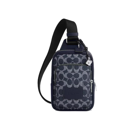 Coach Unisex Racer Sling Pack In Signature Canvas With Charms Silver/Denim Chalk