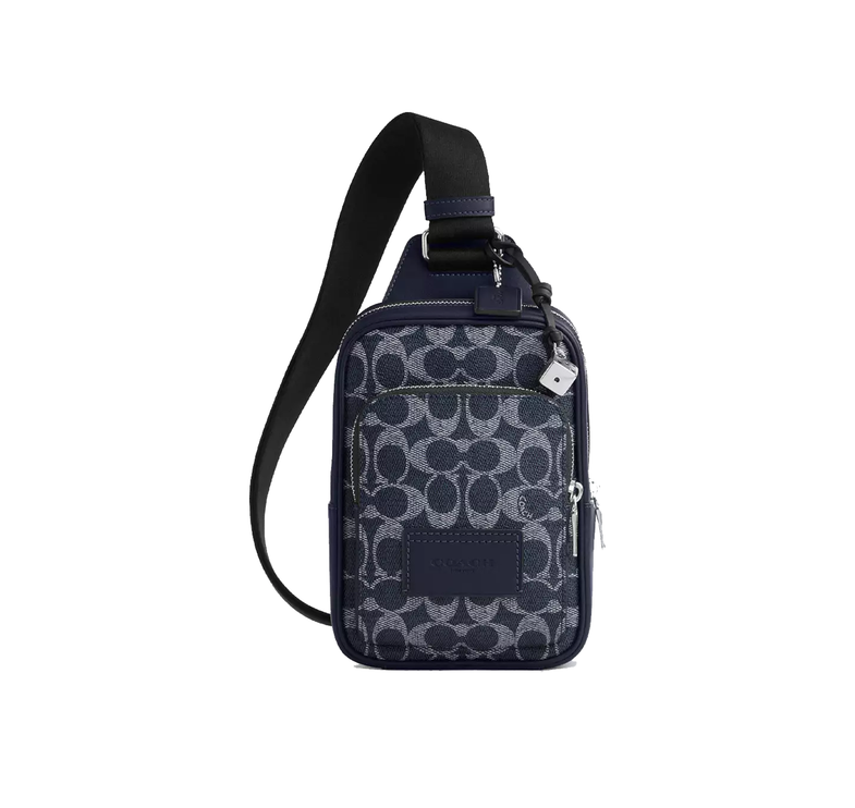 Coach Unisex Racer Sling Pack In Signature Canvas With Charms Silver/Denim Chalk