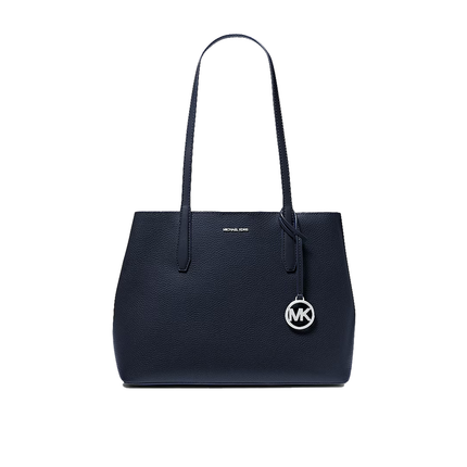 Michael Kors Women's Avalon Medium Pebbled Leather Tote Bag Navy/Silver