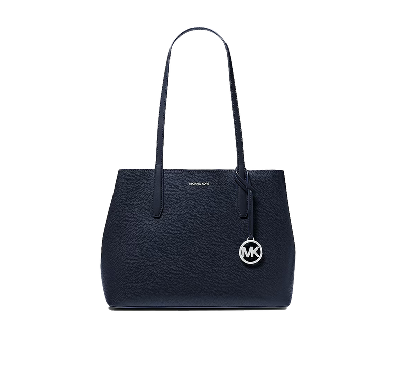 Michael Kors Women's Avalon Medium Pebbled Leather Tote Bag Navy/Silver