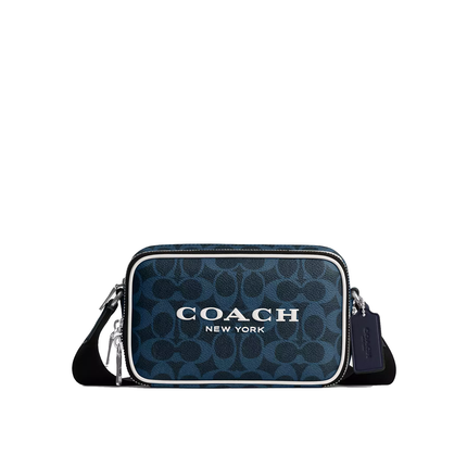 Coach Unisex Colton Crossbody Bag 19 In Signature Canvas With Coach Graphic Silver/Ink Blue