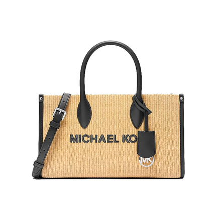 Michael Kors Women's Mirella Medium Woven Satchel Bag Black/Silver