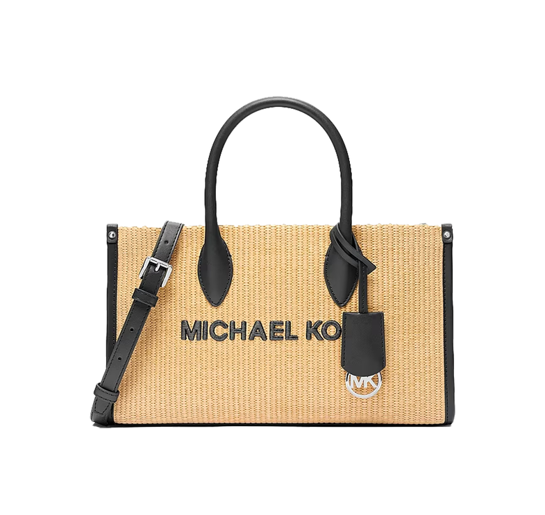 Michael Kors Women's Mirella Medium Woven Satchel Bag Black/Silver