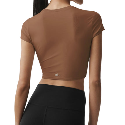 alo Women's Alosoft Crop Finesse Short Sleeve Sun Kissed Brown