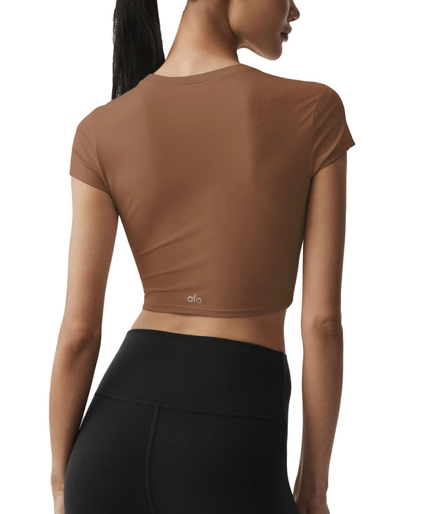 alo Women's Alosoft Crop Finesse Short Sleeve Sun Kissed Brown