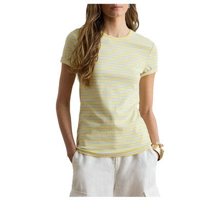 Polo Ralph Lauren Women's Striped Rib-Knit Stretch Cotton Tee Lemon Sorbet Multi
