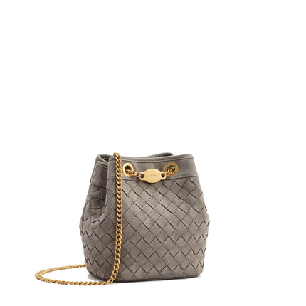 JW PEI Women's Yara Faux Suede Hand-Woven Bucket Bag Grey