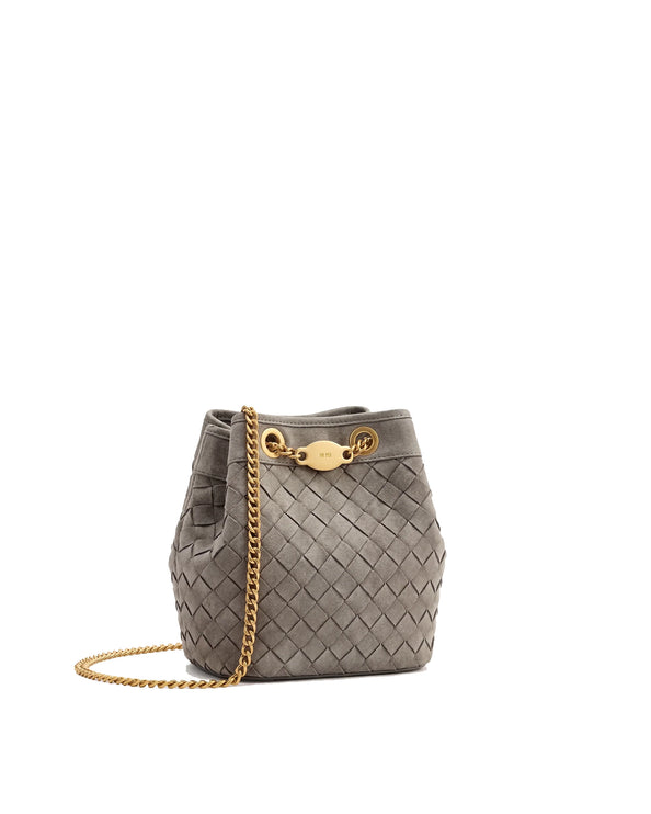 JW PEI Women's Yara Faux Suede Hand-Woven Bucket Bag Grey