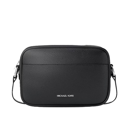 Michael Kors Women's Jet Set Large Pebbled Leather Camera Crossbody Bag Black/Silver