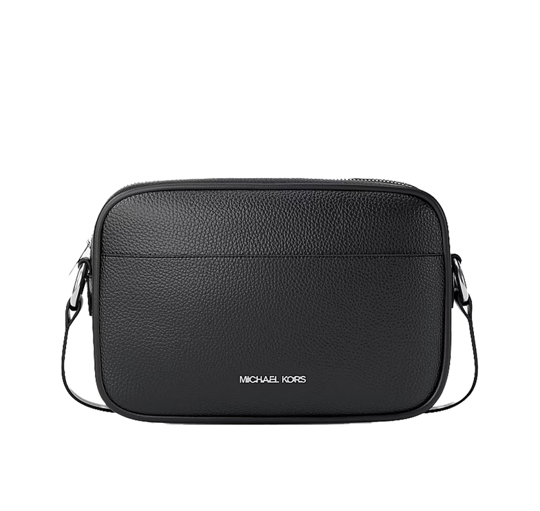 Michael Kors Women's Jet Set Large Pebbled Leather Camera Crossbody Bag Black/Silver