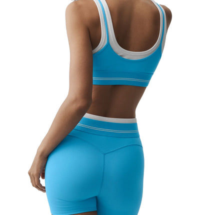 alo Women's Airbrush Better Together Bra Azure Blue/White