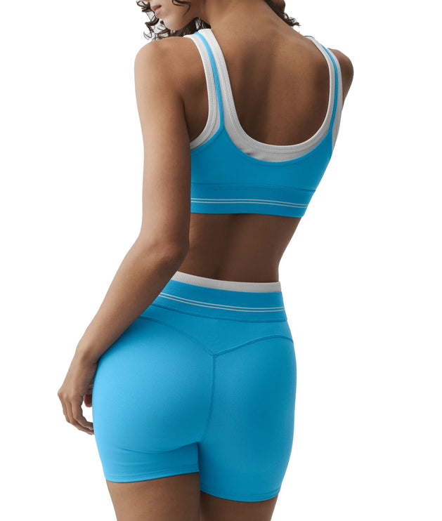 alo Women's Airbrush Better Together Bra Azure Blue/White