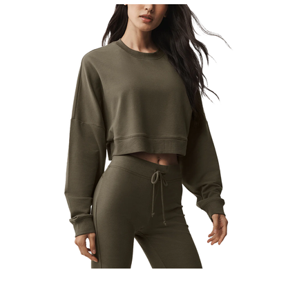 alo Women's Cropped Sway Crew Neck Pullover Olive Tree