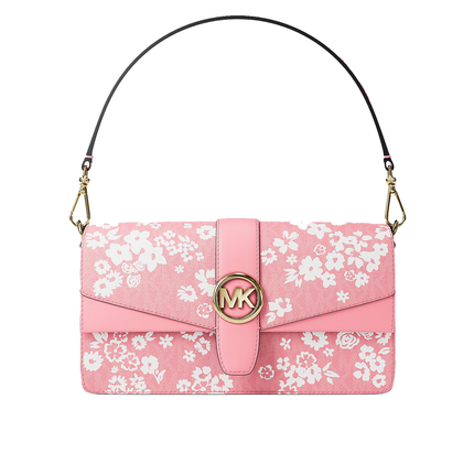 Michael Kors Women's Greenwich Medium Printed Signature Logo Convertible Shoulder Bag Carnation/Gold